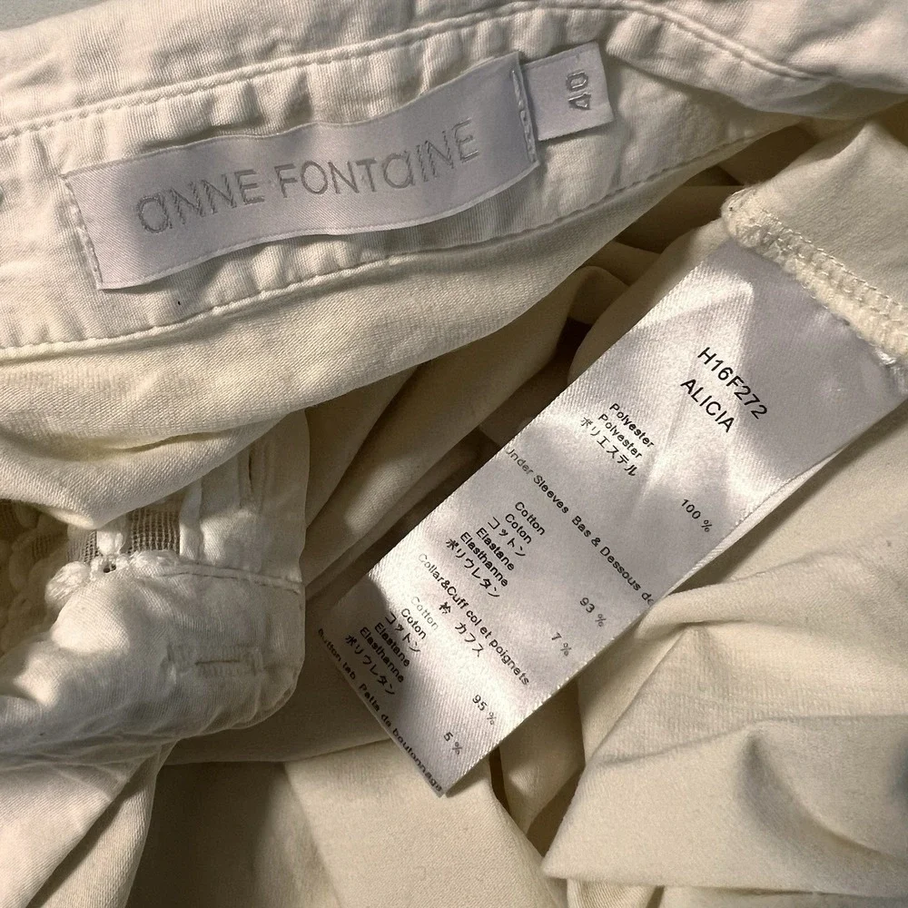 Anne Fontaine Top Size 40 Ivory Eyelet Sheer Lattice Long Sleeve Quiet Luxury